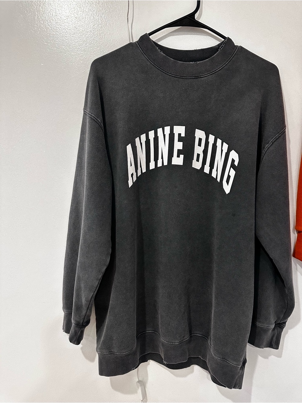 Anine Bing Charcoal Crewneck Sweatshirt with White Logo